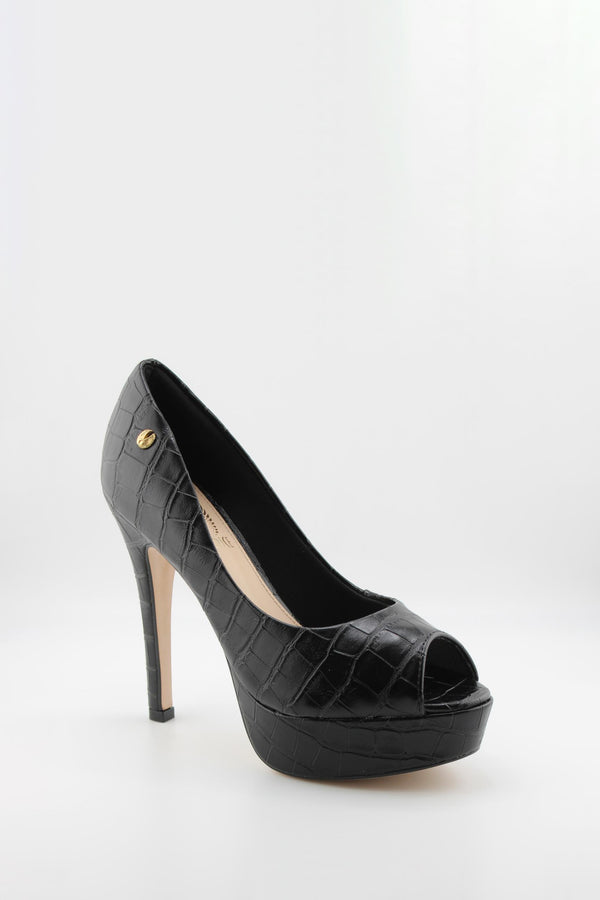 Invoice Peep-Toe Croc-Embossed Platform Pumps